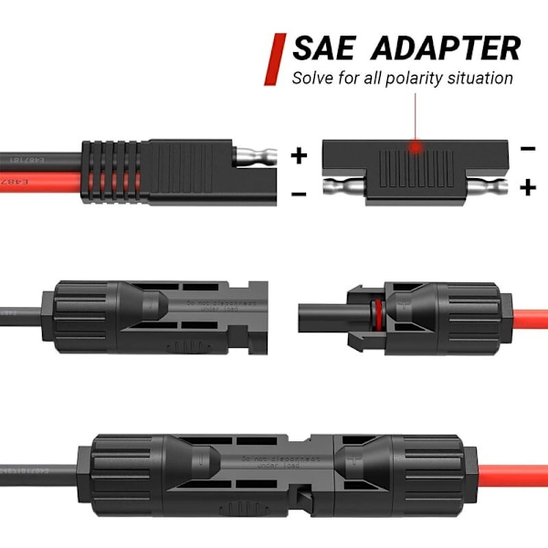 MC4 til SAE-adapter for solcellepanel til 10 AWG SAE-adapter - 50cm R