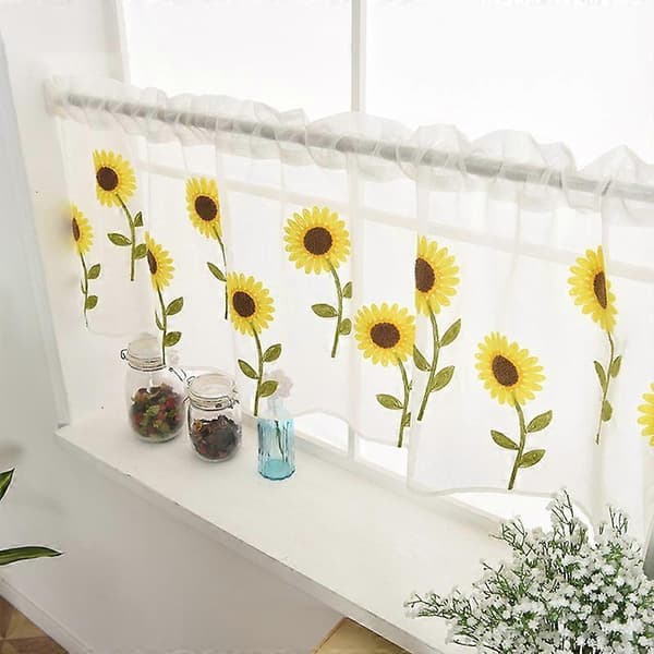 Gardin Solros Broderad Dekorativ Polyester Kort Skir Gardin för Hemmet 80*50cm