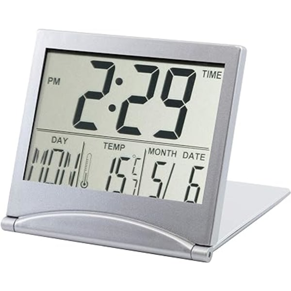 Skrivbords Klocka Silver Digital LCD Temperatur Alarm NY Kontor D