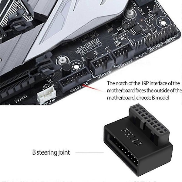 Emolevyn USB-muunnin Helppo asennus Häviötön tiedonsiirto ABS USB3.0 19/20 Pin 90 asteen adapteri tietokoneelle A