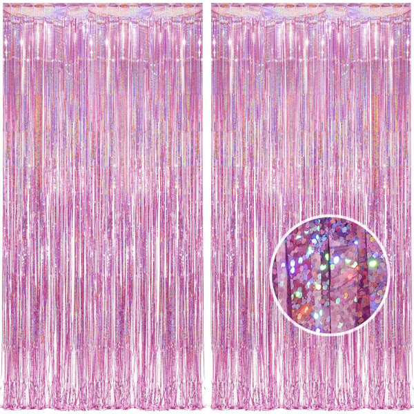 /#/(2Pack, 1x2.5m)Pink Foil Fringe Curtain Backdrop, Sparkle Tinsel/#/