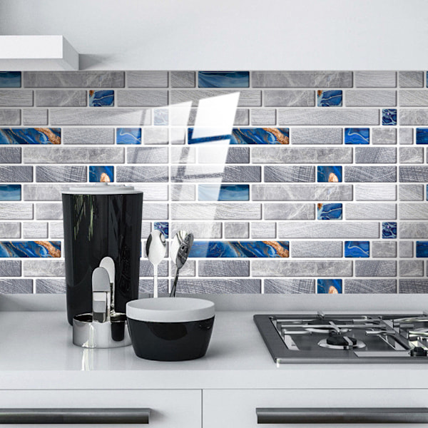 ##/24 kpl Itsekiintopintaisia mosaiikkilaattoja 10x20cm - Harmaa Sininen, Keittiö Kylpyhuone##/