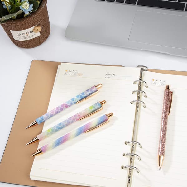 Glansede kulepennmetall Retractable Pen Rose Gold Penner for Sc