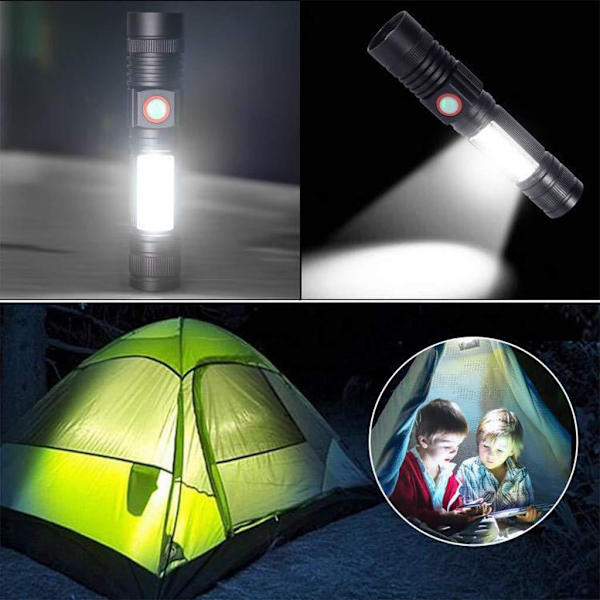 2 stk bærbare USB-oppladbare mini magnetiske lommelykter med zoom