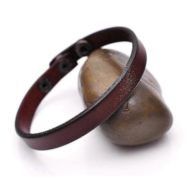 Fashion Enkelt Cool Äkta Läderarmband Manschett Armband Unisex Brun