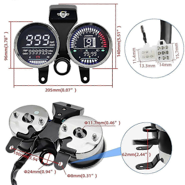Digital Mätarenhet Vattentät Motorcykel Hastighetsmätare Vägmätare Bränslemätare Voltmeter Digital Hastighetsmätare för Suzuki Gn 125