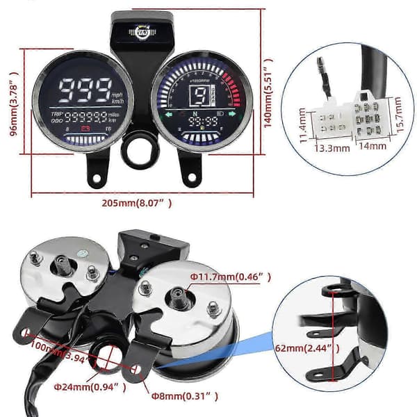 Digitalt meterpanel vanntett motorsykkel speedometer odometer drivstoffmåler voltmeter digitalt speedometer for Suzuki Gn 125