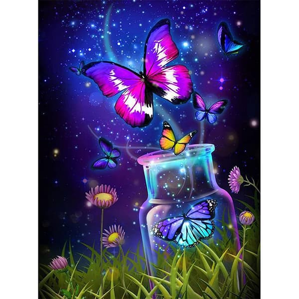 ##/Diamantmålning för barn 30x40cm 5D - Fjäril i blomma##/