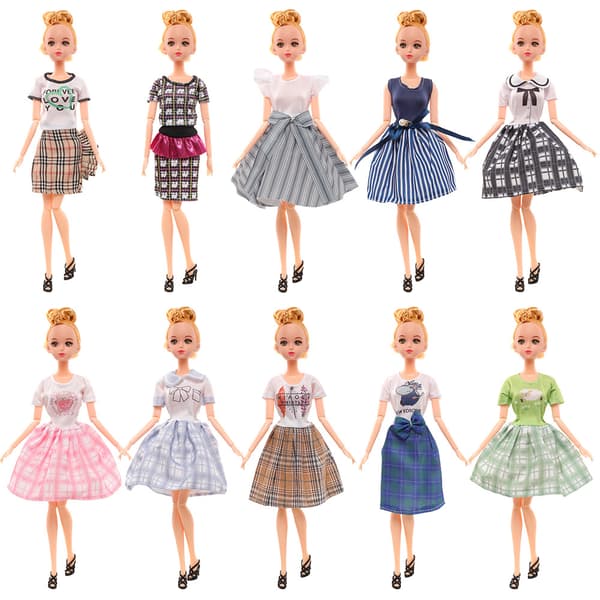 Barbie modetøjskostume, 10 dele, 10 dukketilbehør, til
