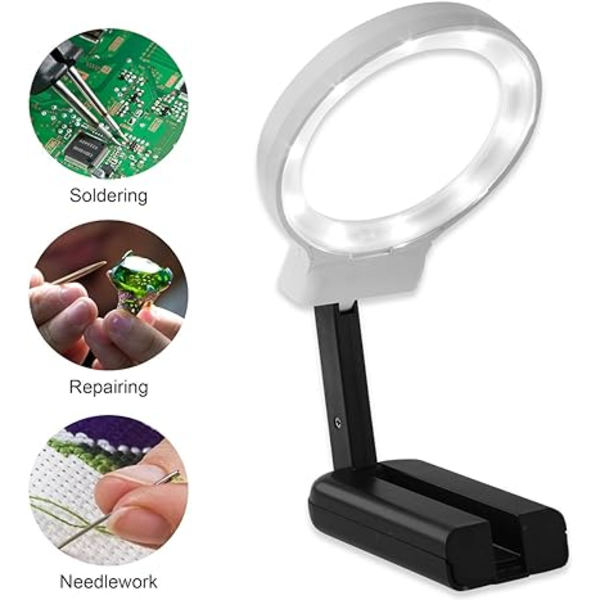 LED-belyst skrivbordsförstoringsglas - 3X Stor Bärbar Ljus