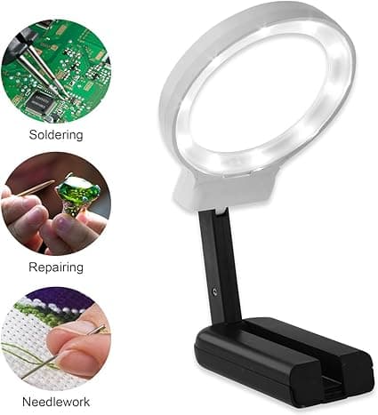 LED-belyst skrivebordsforstørrelsesglass - 3X Stor bærbar lampe