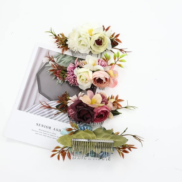 4-pak Kunstige Blomster Metal Hår Sidekamme Slides Clips Flora