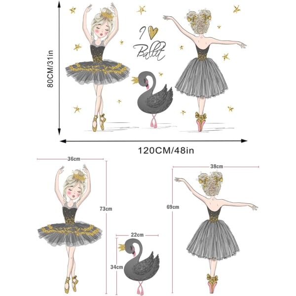 Mustat ja harmaat joutsen seinätarra Ballet-tyttö Lasten seinätarrat N