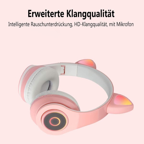 (rosa) øretelefoner med LED-lys, hodetelefoner over øret