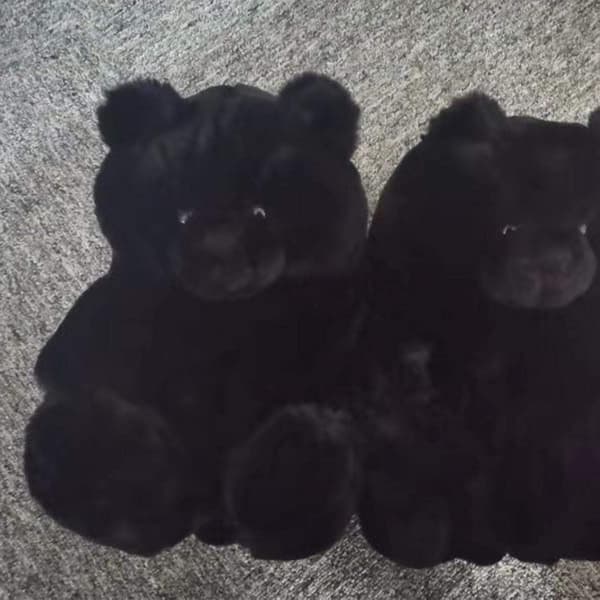 Faux Pels Hjemmesko med Teddybjørn - Sort til Kvinder og Piger