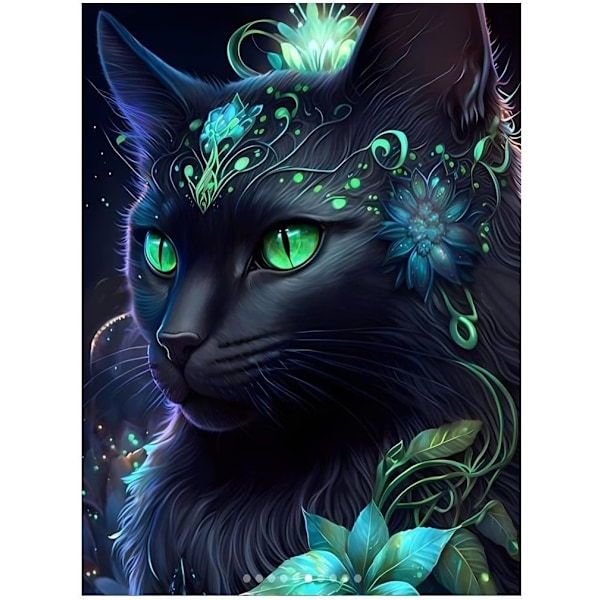 DIY Diamantmaleri, Diamantkunst Maleri Svart Katt Sett