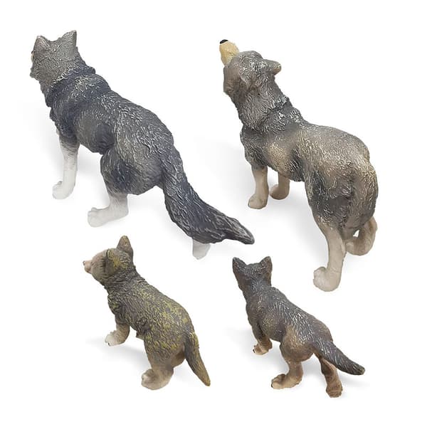 4 st Varg Leksaksfigurer Set Varg Djurfigurer Grå Varg Familj Ca