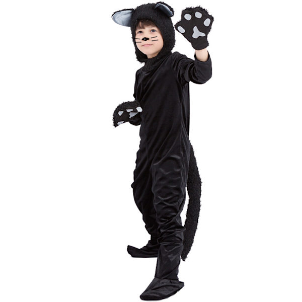 L, Maskerade Dyre Sort Kat Performance Kostume