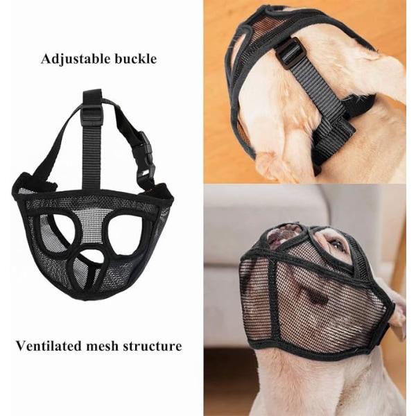Kort snude hund katteøjenmaske (sort M), justerbar mesh Bulldog