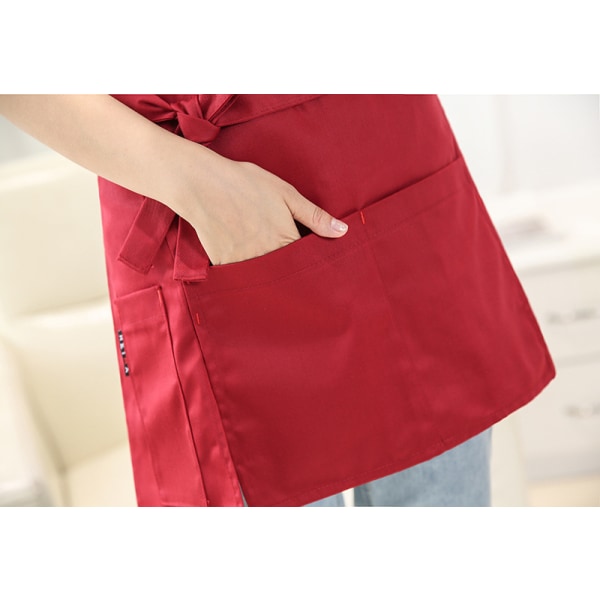 Vandtæt kokkeforklæde (rødt), halvt køkkenforklæde med 2 lommer,