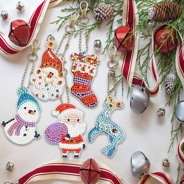 ##/5-pack DIY Diamantmålning Nyckelringar till Jul##/