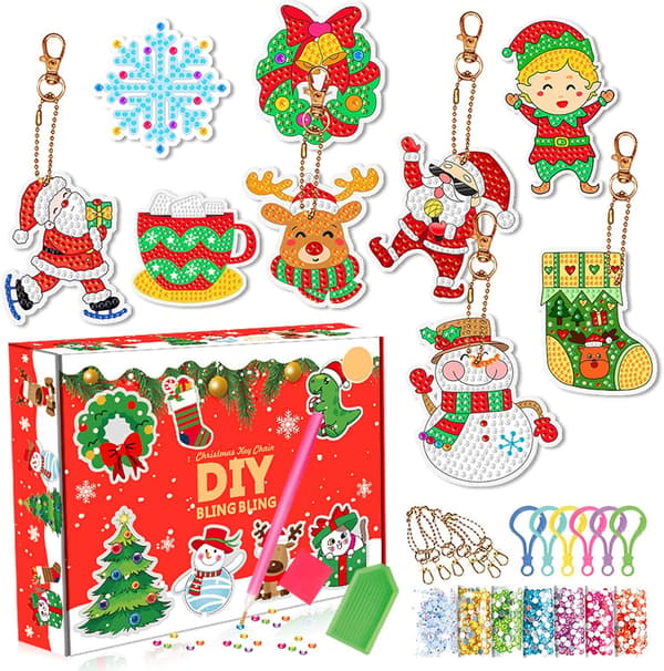 ##/9 stycken juldiamantmålning nyckelringar, jul blindbox##/