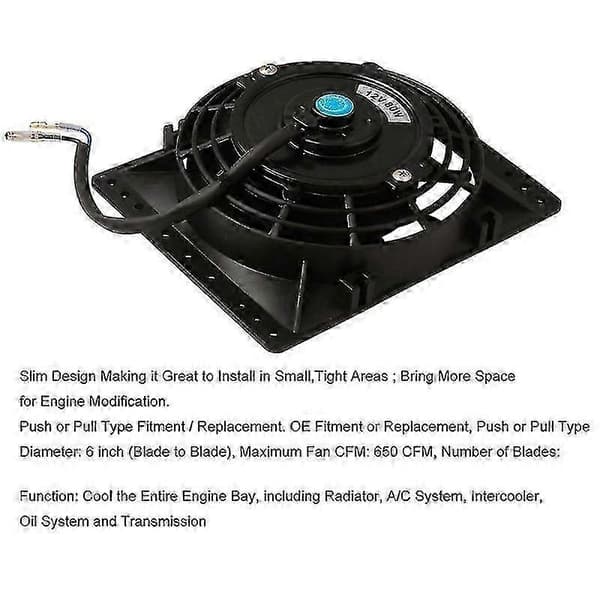 6-tums Slim 650CFM Radiator Kylfläktar Universal Slim Pull Push 12V 80W Direkt Ersättning Electr