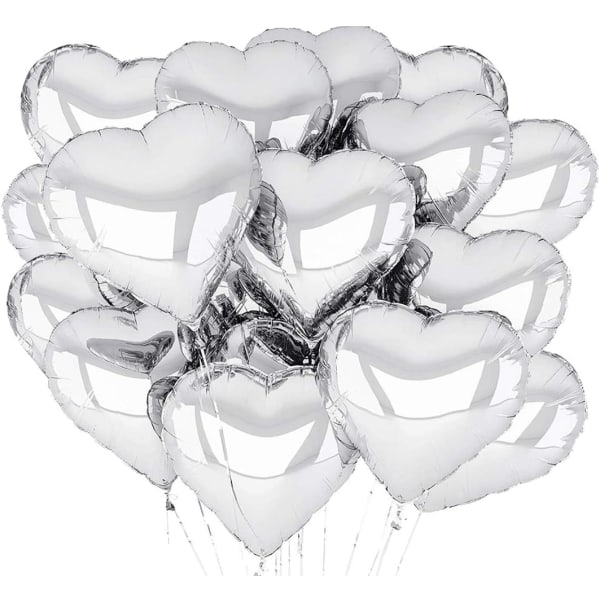 Hjerteformede Balloner, 50 stk Sølv Hjerte Ballon, Hjerte Ballon