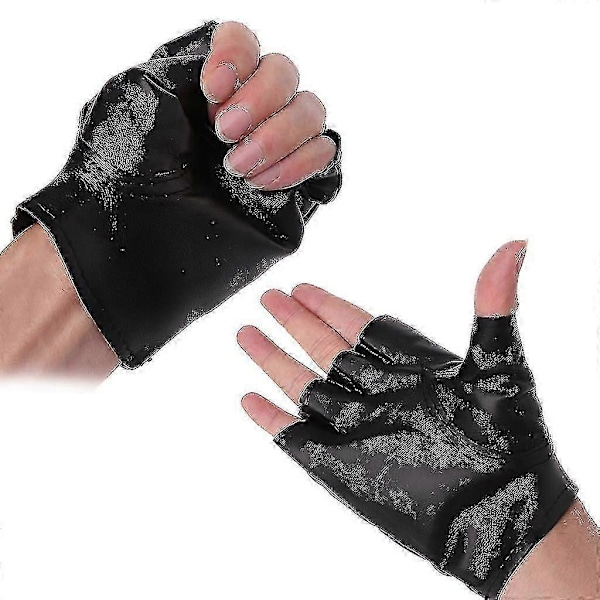 Disco Dans Rock And Roll Svarta Fingerlösa Handskar Konstläder Nitar Vantar