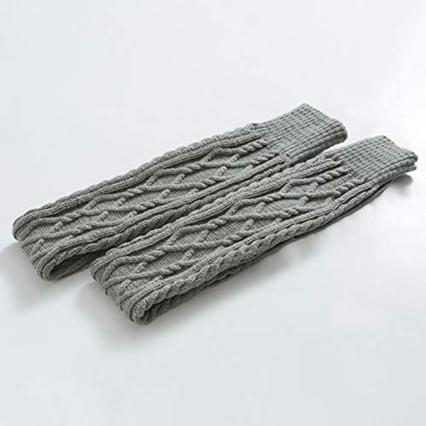 ##/Lange Strikksokker for Kvinner - Grå, Varme Lårhøye Sokker for Vinter##/
