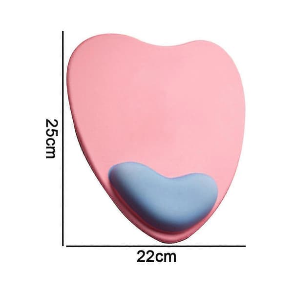 Ergonomisk hjerteformet musemåtte, med gel håndledsstøtte, skridsikker til hjemmekontorbrug pink