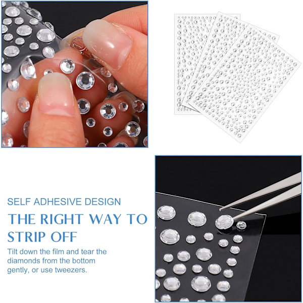 Diamantklistermærker Rhinestones, 650 Stykker Transparente Rhinestones C