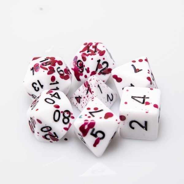 D&D Tärningssats (Fuchsia) med Oregelbundna Blodröda Prickar Polyh