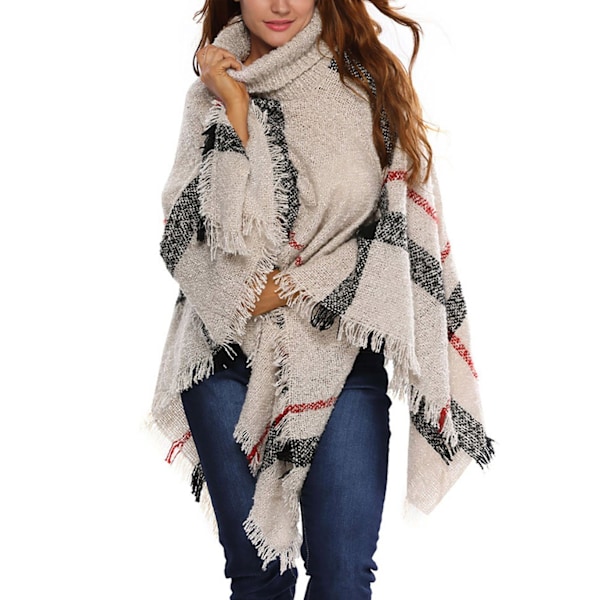 Poncho dame vinter, rullekrave, elegant (1-delt)