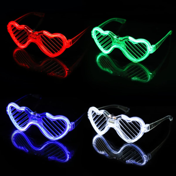 4 stk. LED-briller med hjerteform, blinkende LED Cyberpunk-briller