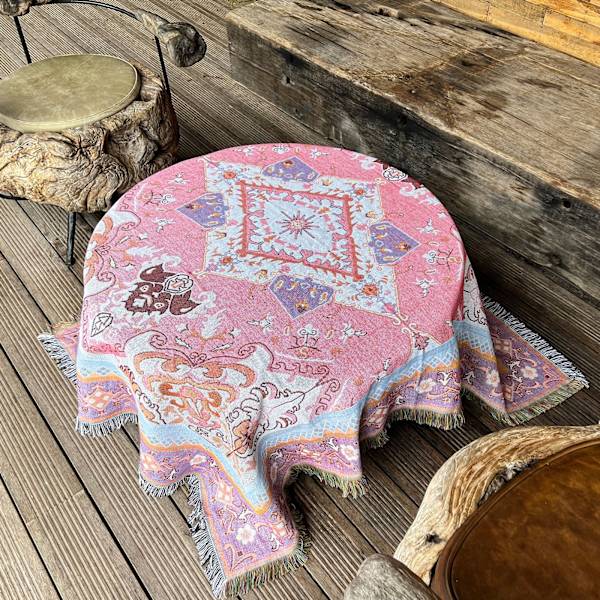 1 Stykke 160x130cm Rutete Teppe Rosa Mønster Strikket Dekorert med