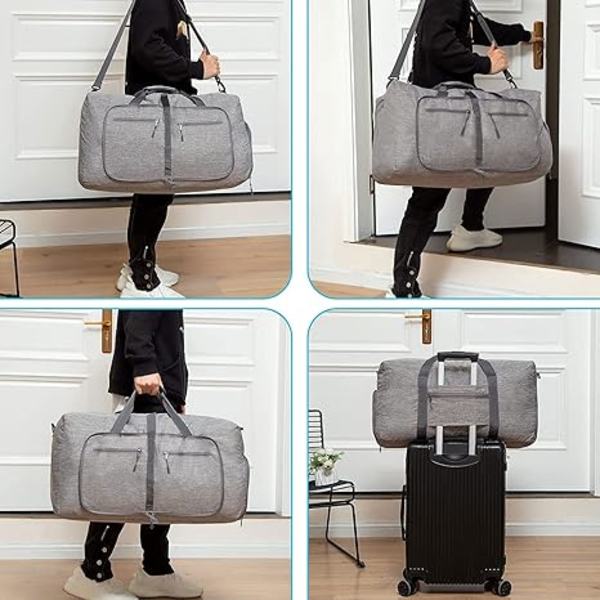 ##/Reiseduffelbag for menn 65L sammenleggbar reiseduffelbag med sko-rom Overnight Bag for menn og kvinner Vanntett og rivebestandig (grå)##/