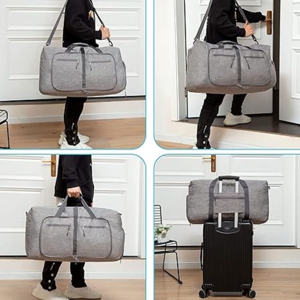 ##/Rejsetaske til mænd 65L Foldbar Rejsetaske med Sko-rum Overnight Taske til Mænd Kvinder Vandafvisende & Rivfast (Grå)##/