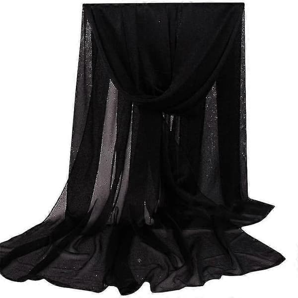 Lång Mjuk Sjal Dam Chiffonsilke Casual Halsduk Sjalar Stolor Black