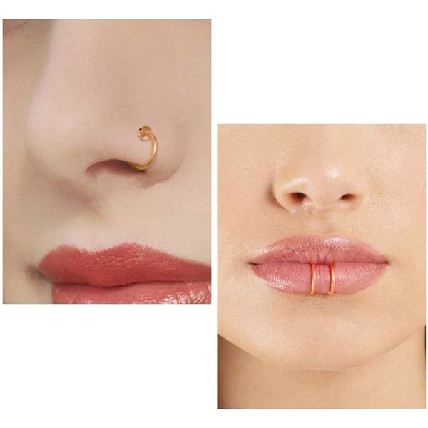 8st Fake Nose Ring Lip Earring Hoop Rostfritt stål Clip Non Pi