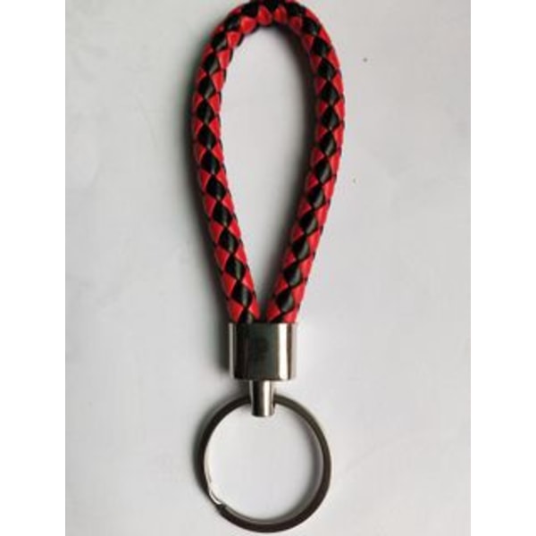 Svart och röd läderrepnyckelring, vävd nyckelaccessoar, meta
