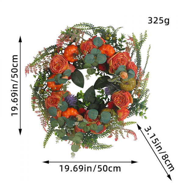 Kunstig plantekrans dørdekorasjon, 50cm