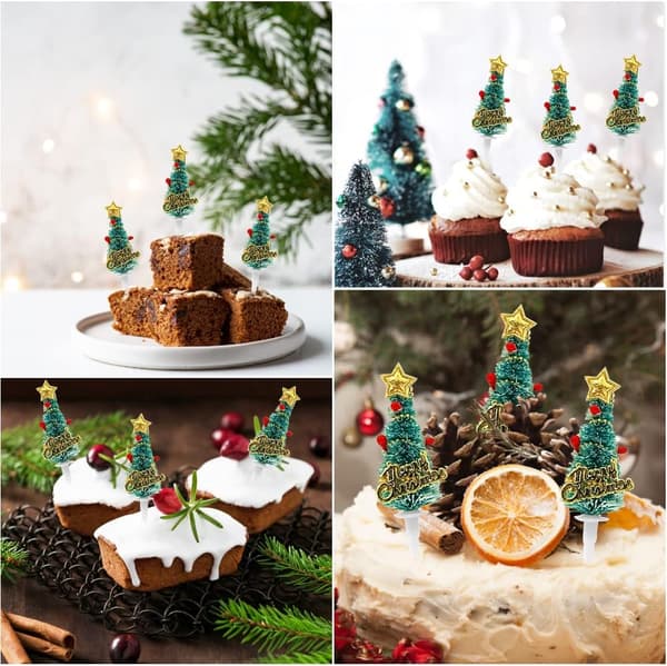 ##/12 stycken cederträ-cupcake-dekorationer för jul, julhattar för tårta##/