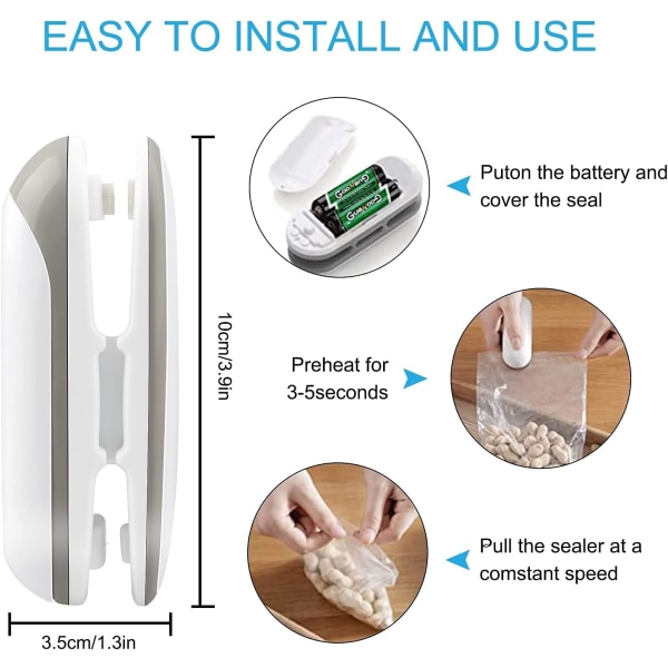 Mini Forsealer (Hvid), 2 i 1 Varmeforsegling Maskine Vakuum Maskine Bærbar Forseglingsmaskine ABS Mini Forsealer til Plastikposer