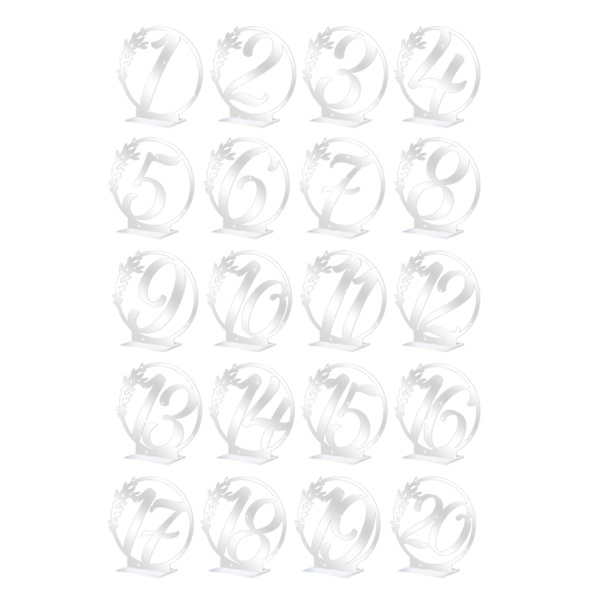##/(1-20) 20 Pyöreää Numeroitua Akryyliateria-lautasta - Hopea Pohjalla##/