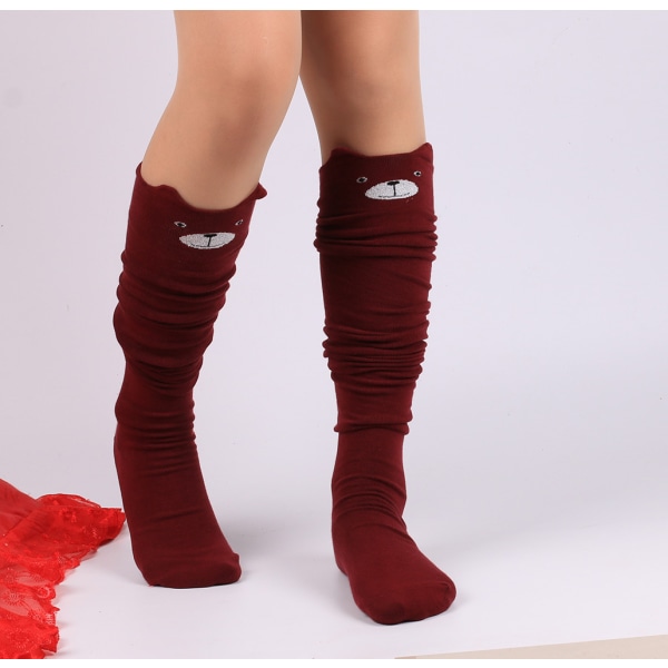 Tegneserie kvinders skridsikre sokker - Bourgogne, lange sokker Højt knæ