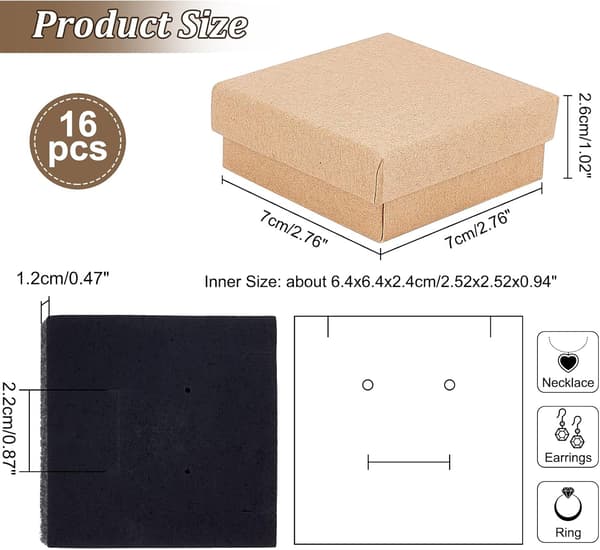 16 stk. Firkantede Gaveæsker 7 cm Gaveæske til Smykker Armbånd Halskæde
