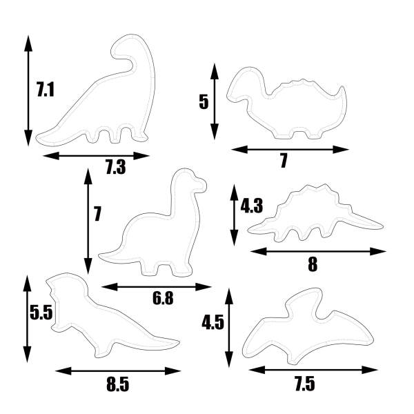 6 deler Dinosaur Cookie Cutters Kit, rustfritt Large Dino Cooki