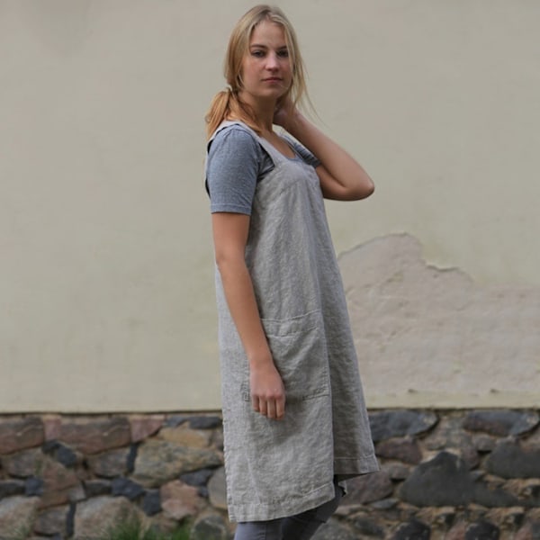 ##/M Kjøkkenforkle Pinafore Forkle Hagearbeid Bomullslin Frontlomme##/