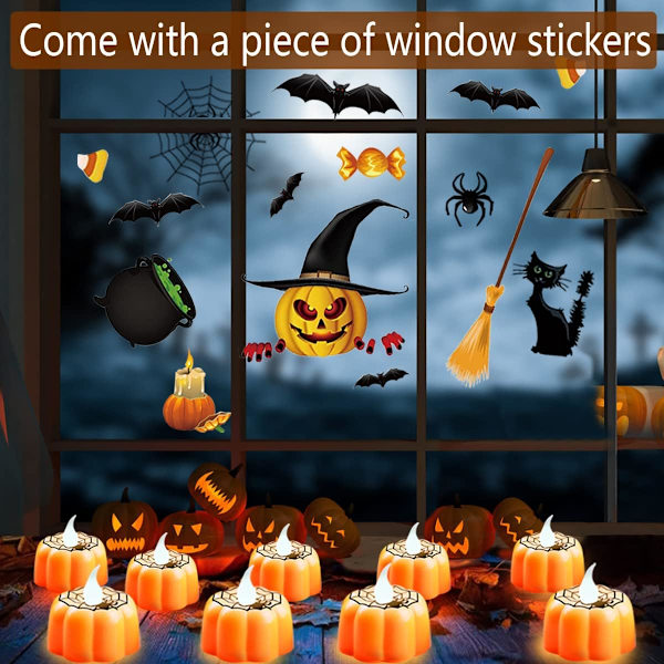 12 stk. Halloween Gresskar Telys (Flammeløse Telys), Batteri